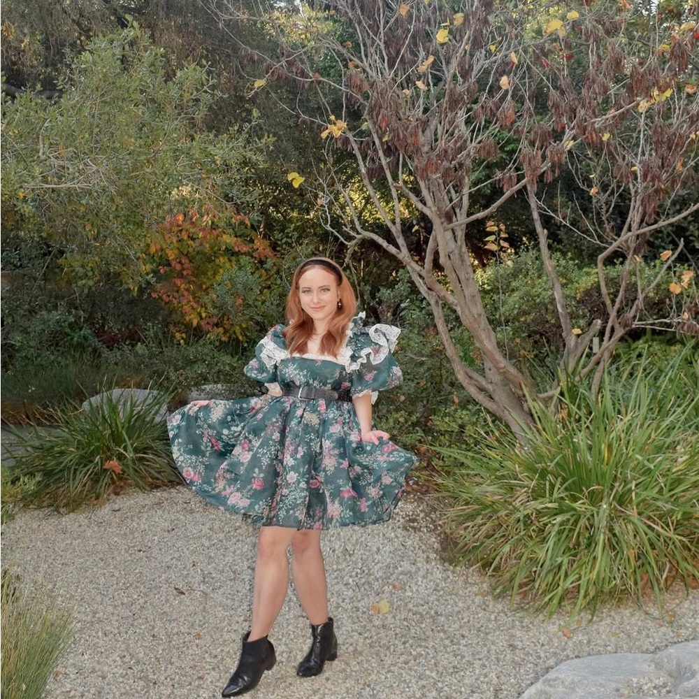 Selkie Green Gables Sugarfrill Puff Dress - Floral Dress with White Lace Trim - Picture 7 of 7